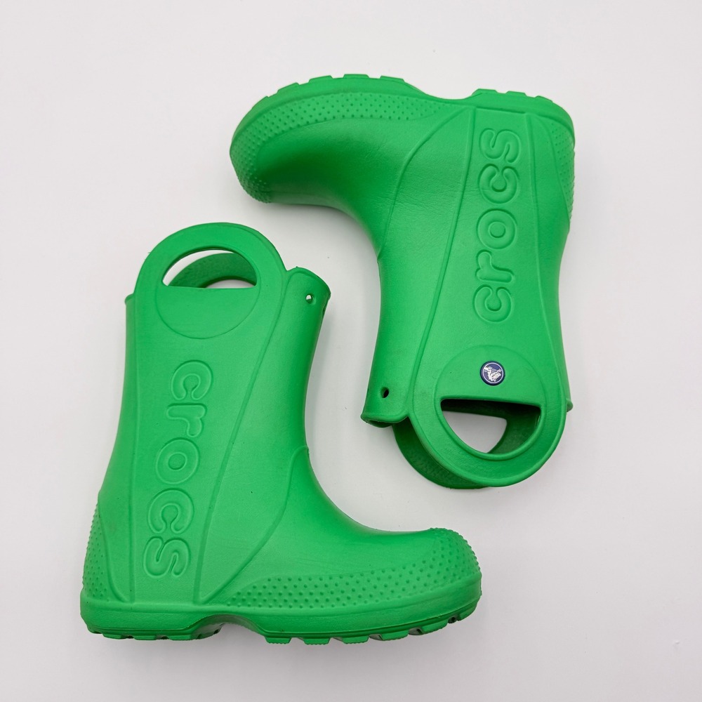 Crocs Rain Boot Handle It Kids J1 Green Waterproof Lightweight Outdoors School - Picture 4 of 9